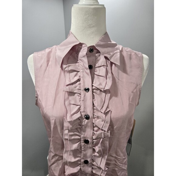 Perry Ellis Collared Button Down Ruffle Blouse 100% Silk NEW Womens Size 4 - Picture 4 of 7